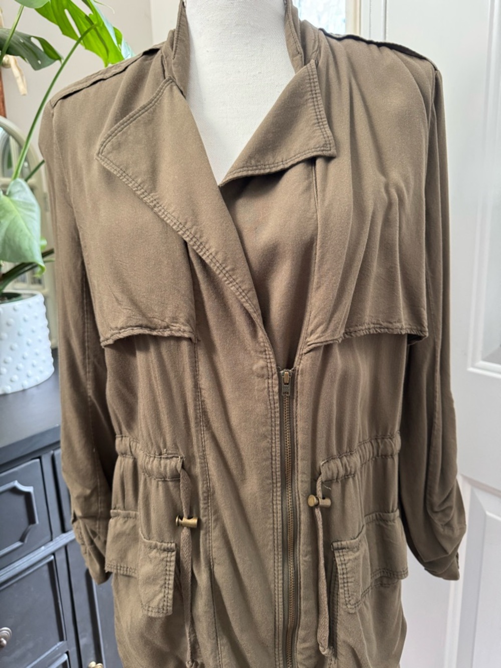 Caslon Olive Green Utility Jacket with Drawcord Waist - Picture 3 of 7